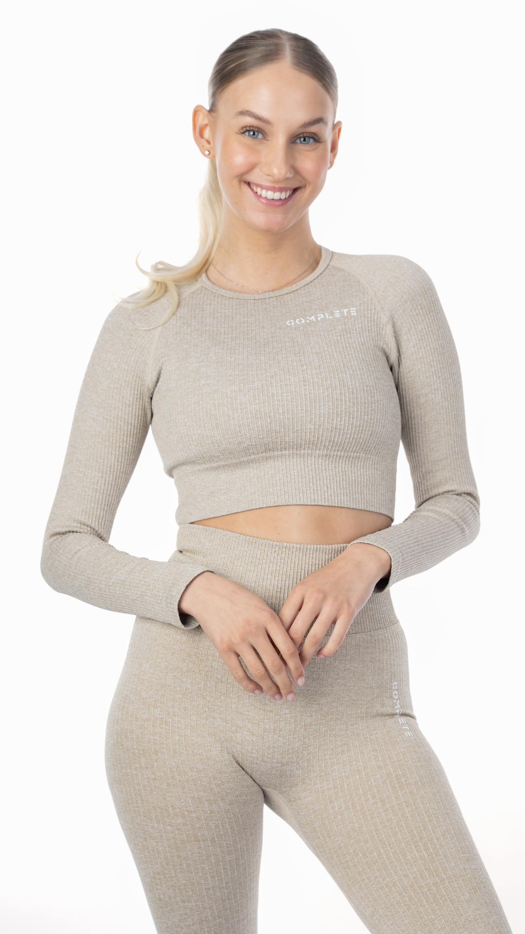 LÅNGÄRMAD ÖVERDEL - Ribbad Beige