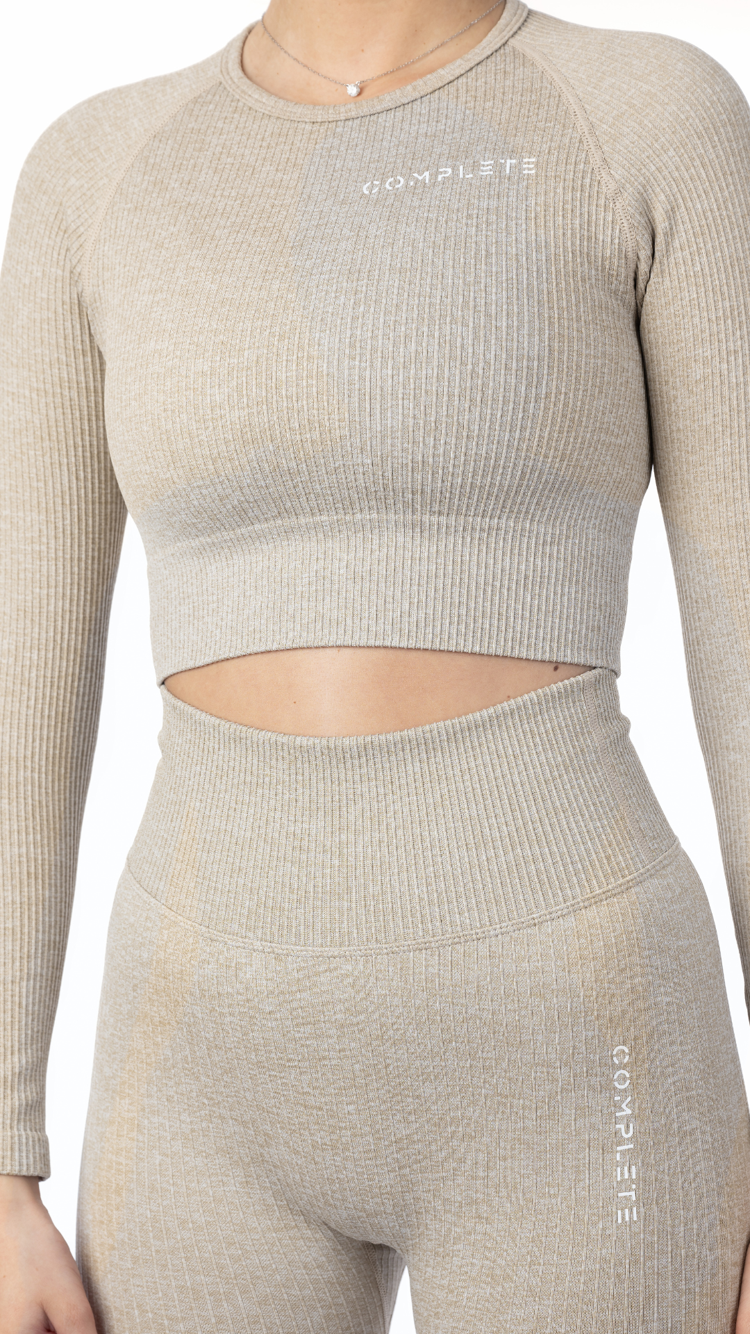 LÅNGÄRMAD ÖVERDEL - Ribbad Beige